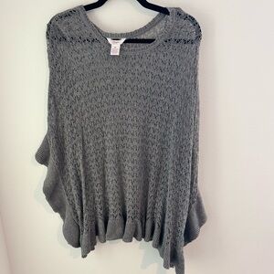 Candie’s Gray Crochet Knit Poncho Sweater – Vintage Y2K Boho Style
